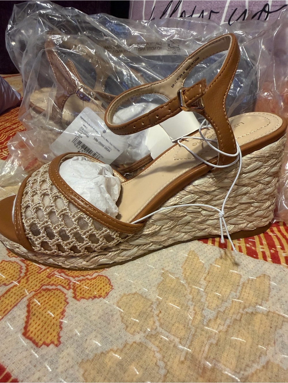 Liz Claiborne Tan Woven Espadrille Wedge Sandals